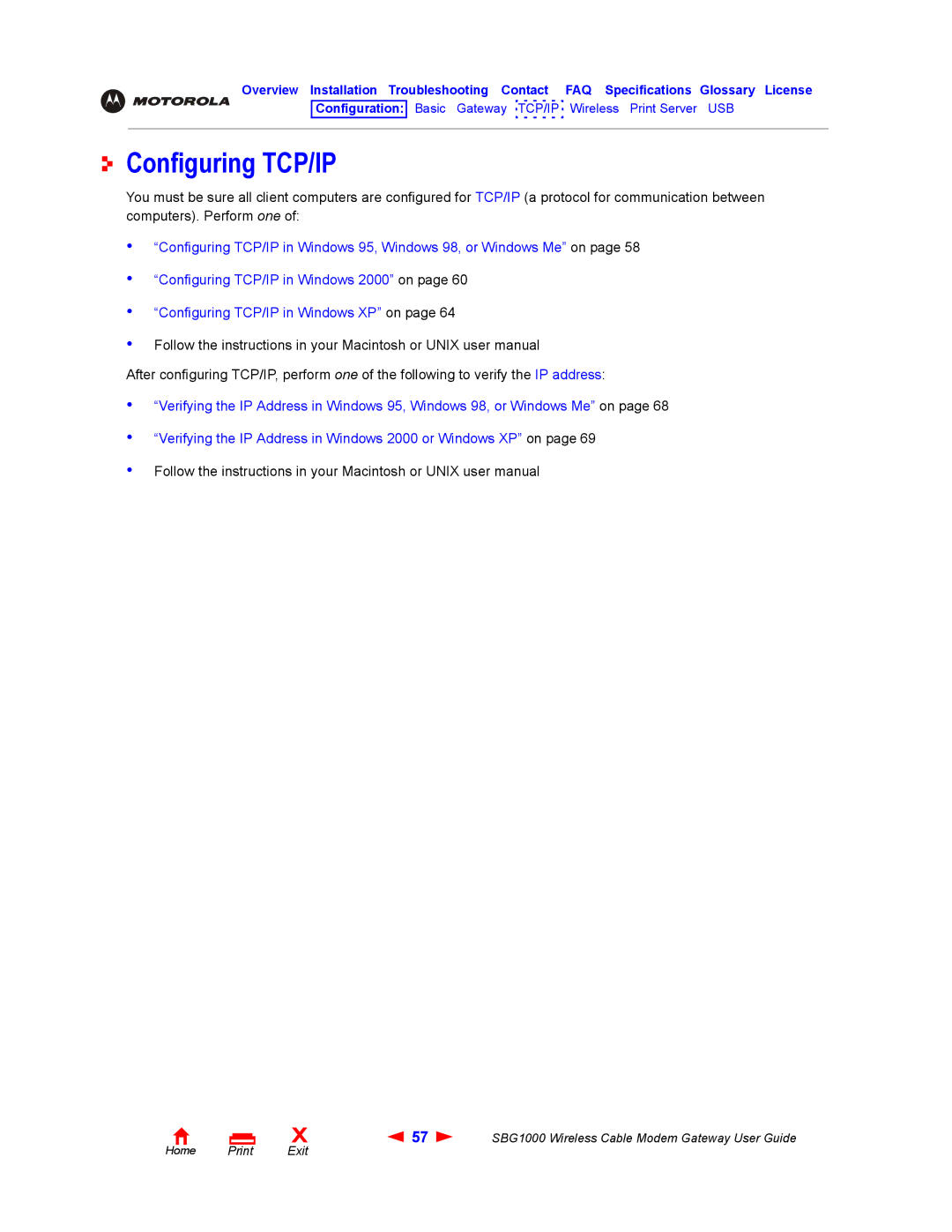 Iomega SBG1000 manual Configuring TCP/IP 