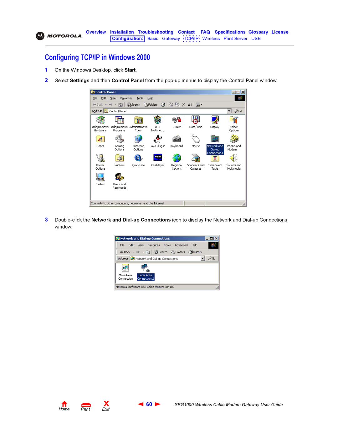 Iomega SBG1000 manual Configuring TCP/IP in Windows 