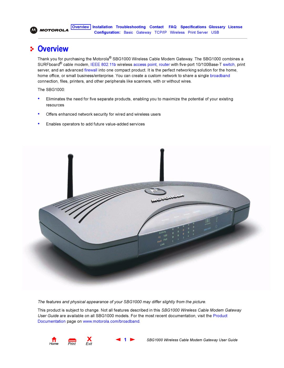 Iomega SBG1000 manual Overview 