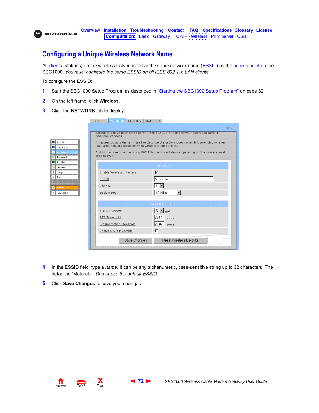 Iomega SBG1000 manual Configuring a Unique Wireless Network Name 