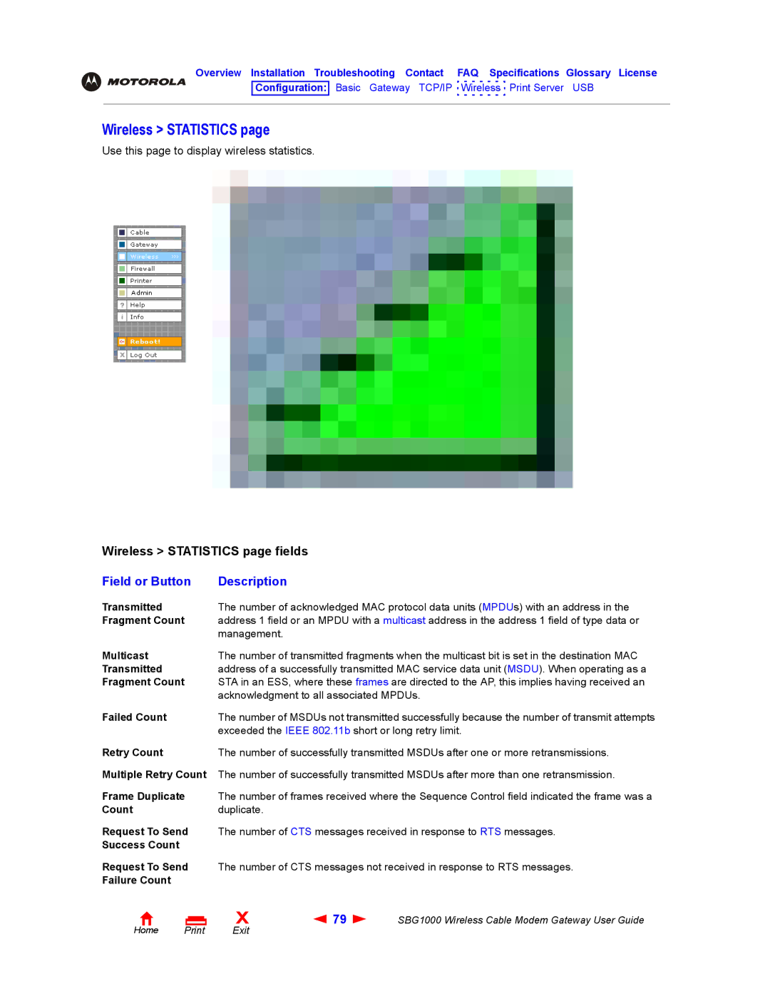 Iomega SBG1000 manual Wireless Statistics 