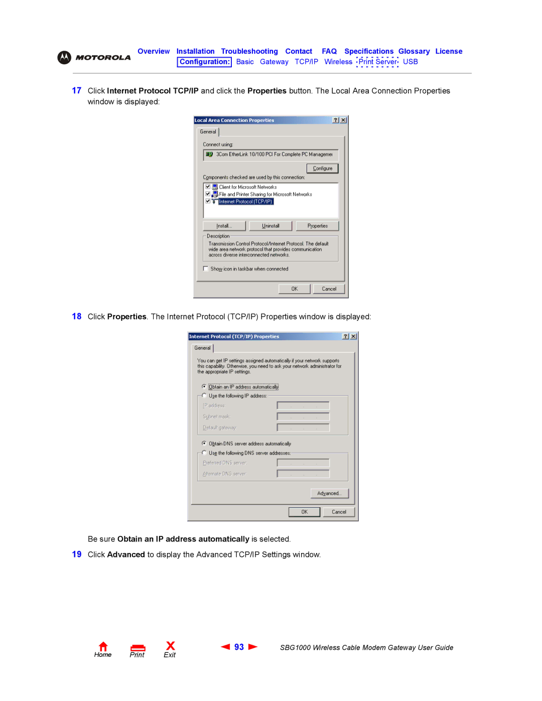 Iomega SBG1000 manual Be sure Obtain an IP address automatically is selected 