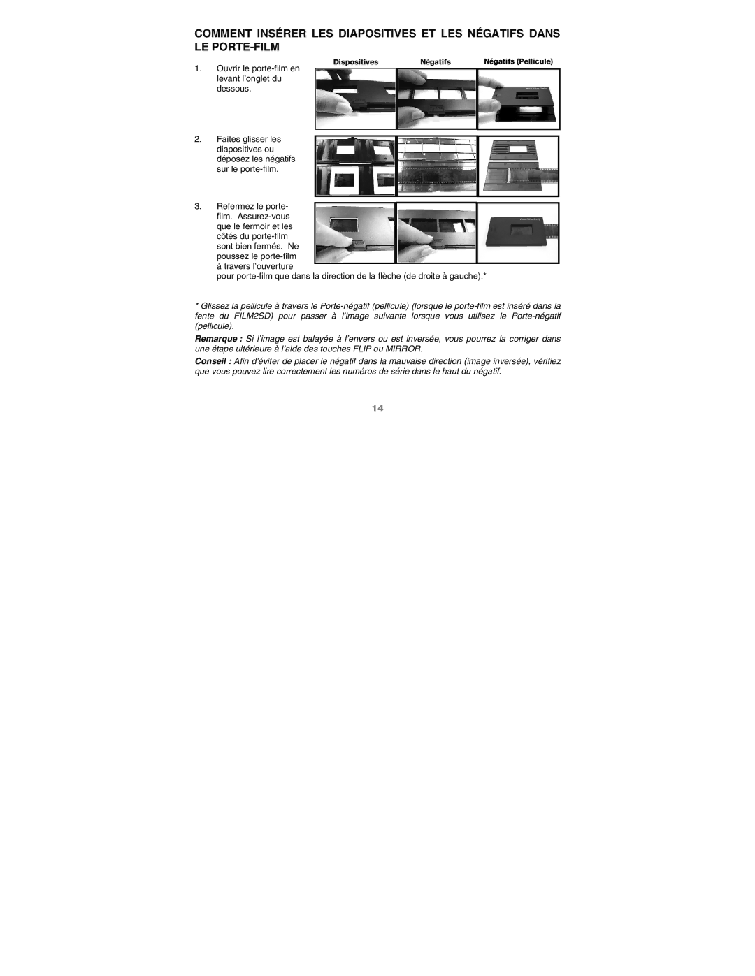 ION 2 SD quick start Dispositives Égatifs Égatifs Pellicule 