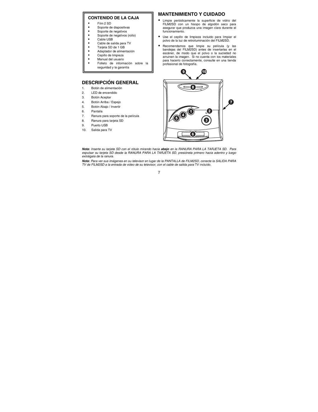 ION 2 SD quick start Mantenimiento Y Cuidado, Descripción General, Contenido DE LA Caja 