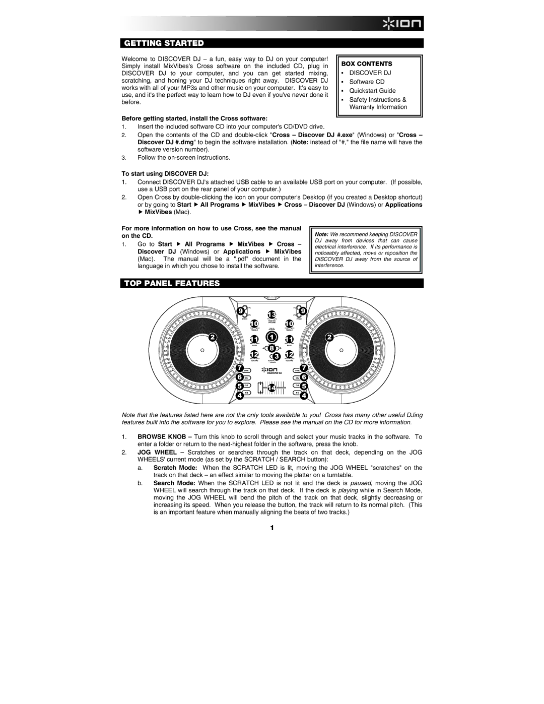 ION DISCOVER DJ quick start MixVibes Mac, Before getting started, install the Cross software 