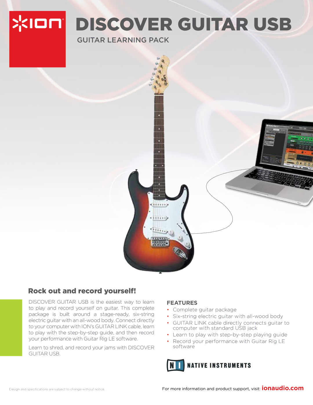 ION DISCOVER GUITAR USB specifications Discover Guitar USB, Rock out and record yourself, Features 