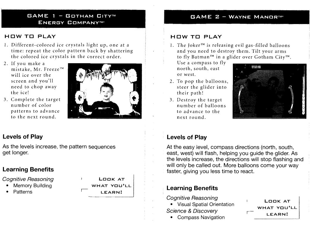 ION Games manual Memory Building, Patterns, Visual Spatial Orientation, Compass Navigation, W T O Play 