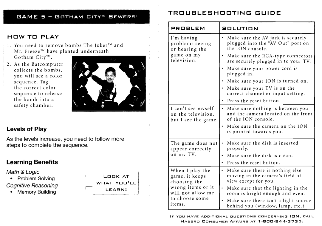 ION Games manual Troubleshooting G U I D E, Roblem S O L U T I O N W T O Play 