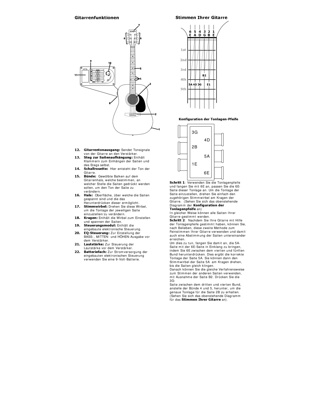 ION iAEG04c quick start Gitarrenfunktionen, Stimmen Ihrer Gitarre, Konfiguration der Tonlagen-Pfeife 