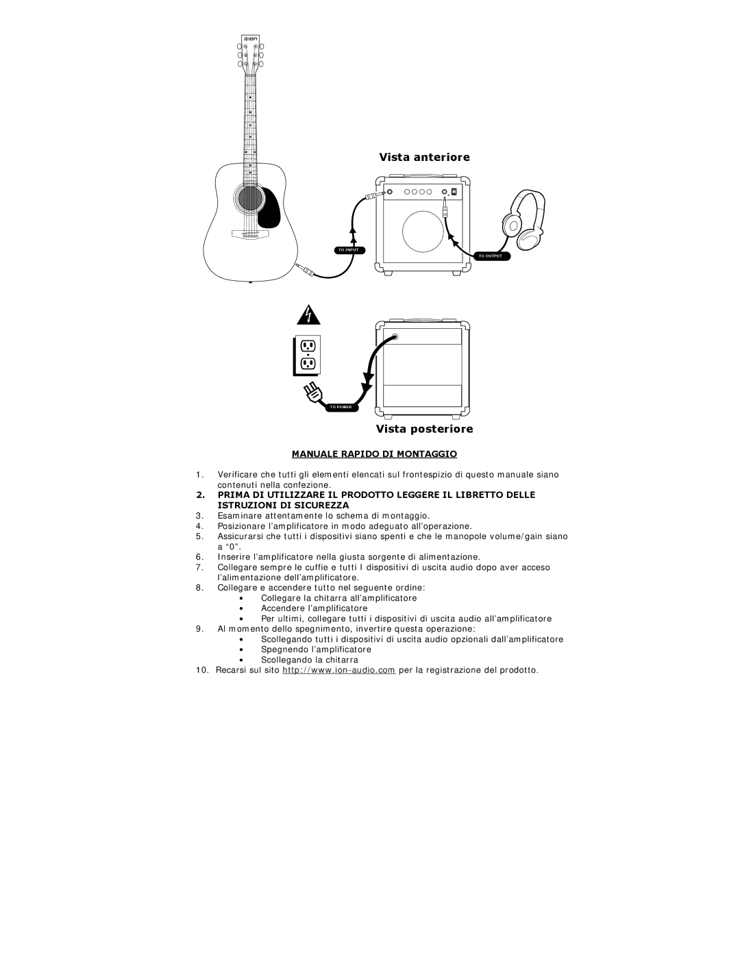 ION iAEG04c quick start Vista anteriore, Vista posteriore, Manuale Rapido DI Montaggio 