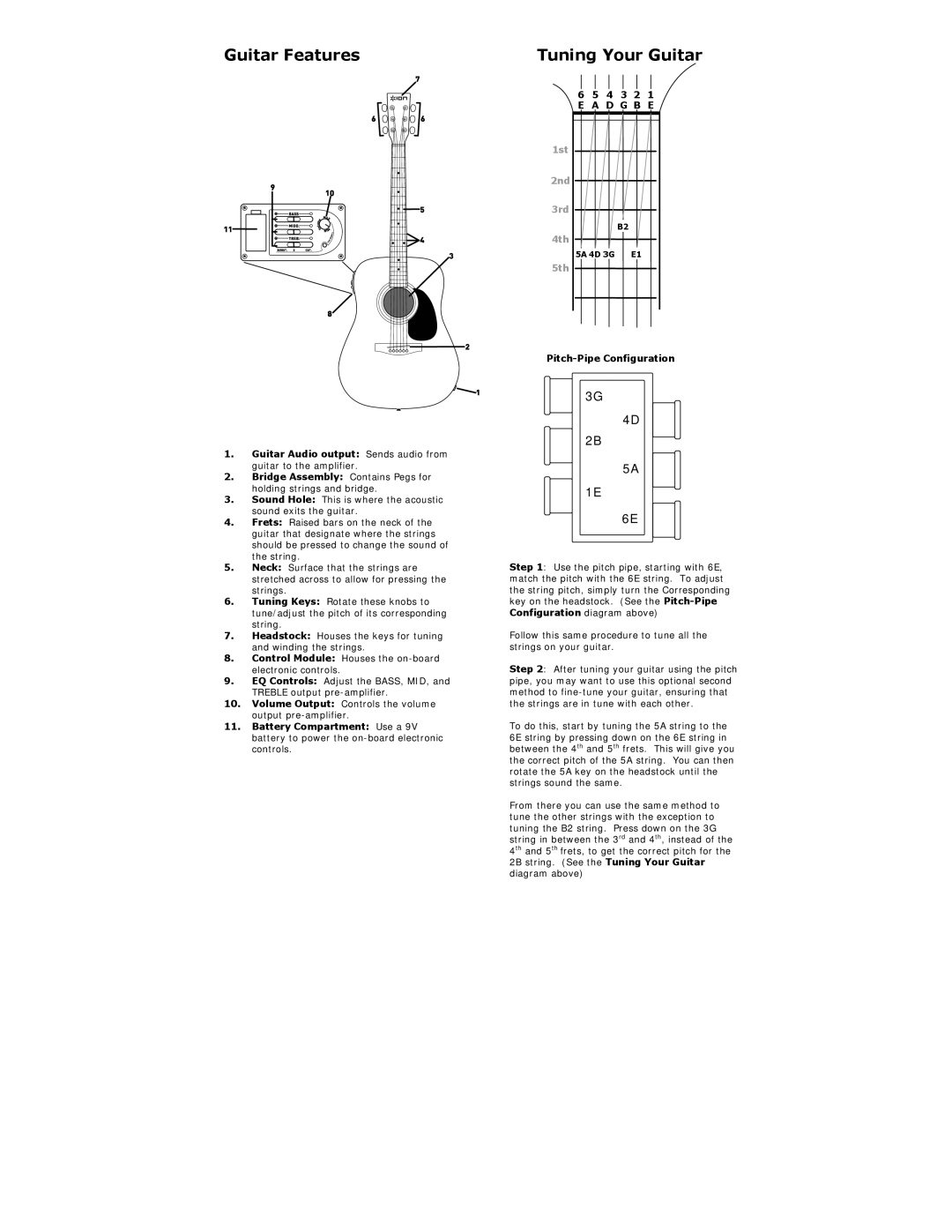 ION iAEG04c quick start Guitar Audio output Sends audio from guitar to the amplifier, Pitch-Pipe Configuration 