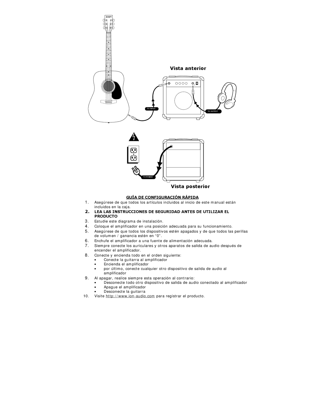 ION iAEG04c quick start Vista anterior, Vista posterior, Guía DE Configuración Rápida 