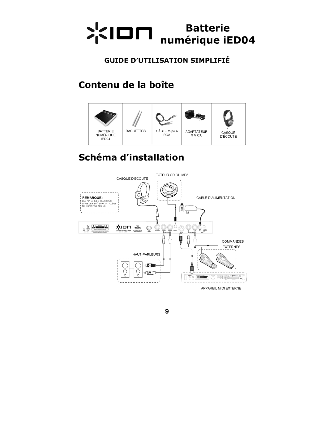 ION IED04 quick start Batterie Numérique iED04, Contenu de la boîte, Schéma d’installation 