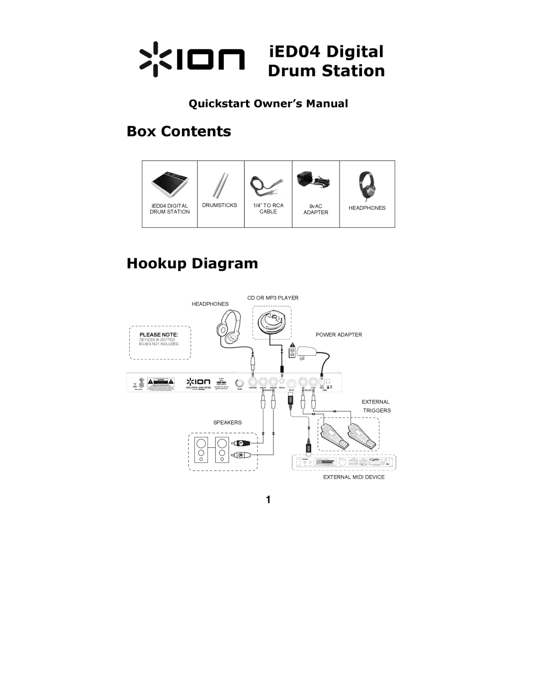 ION IED04 quick start Box Contents, Hookup Diagram 