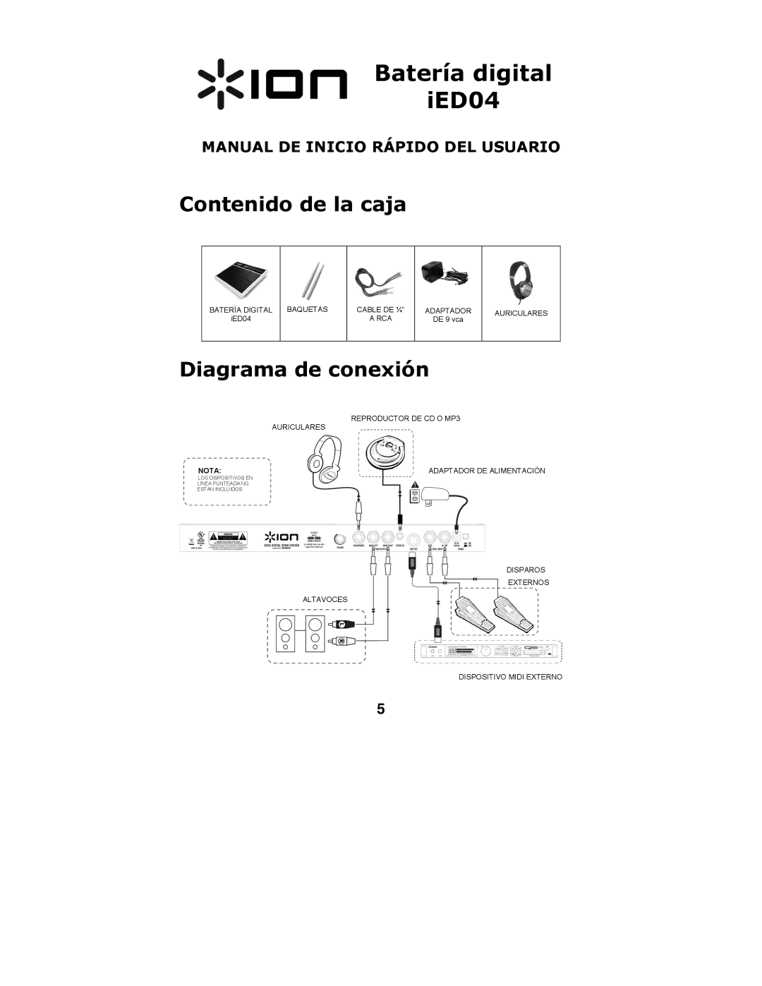 ION quick start Batería digital IED04, Contenido de la caja, Diagrama de conexión 