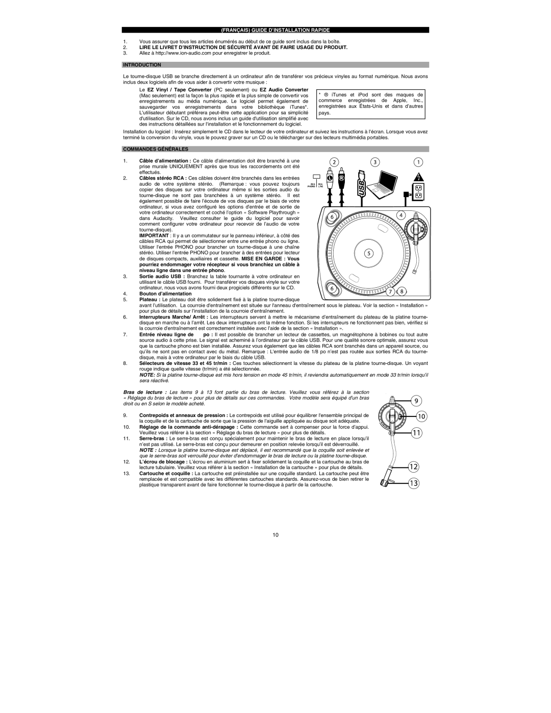 ION ION TTUSB quick start Commandes Générales, Bouton d’alimentation 