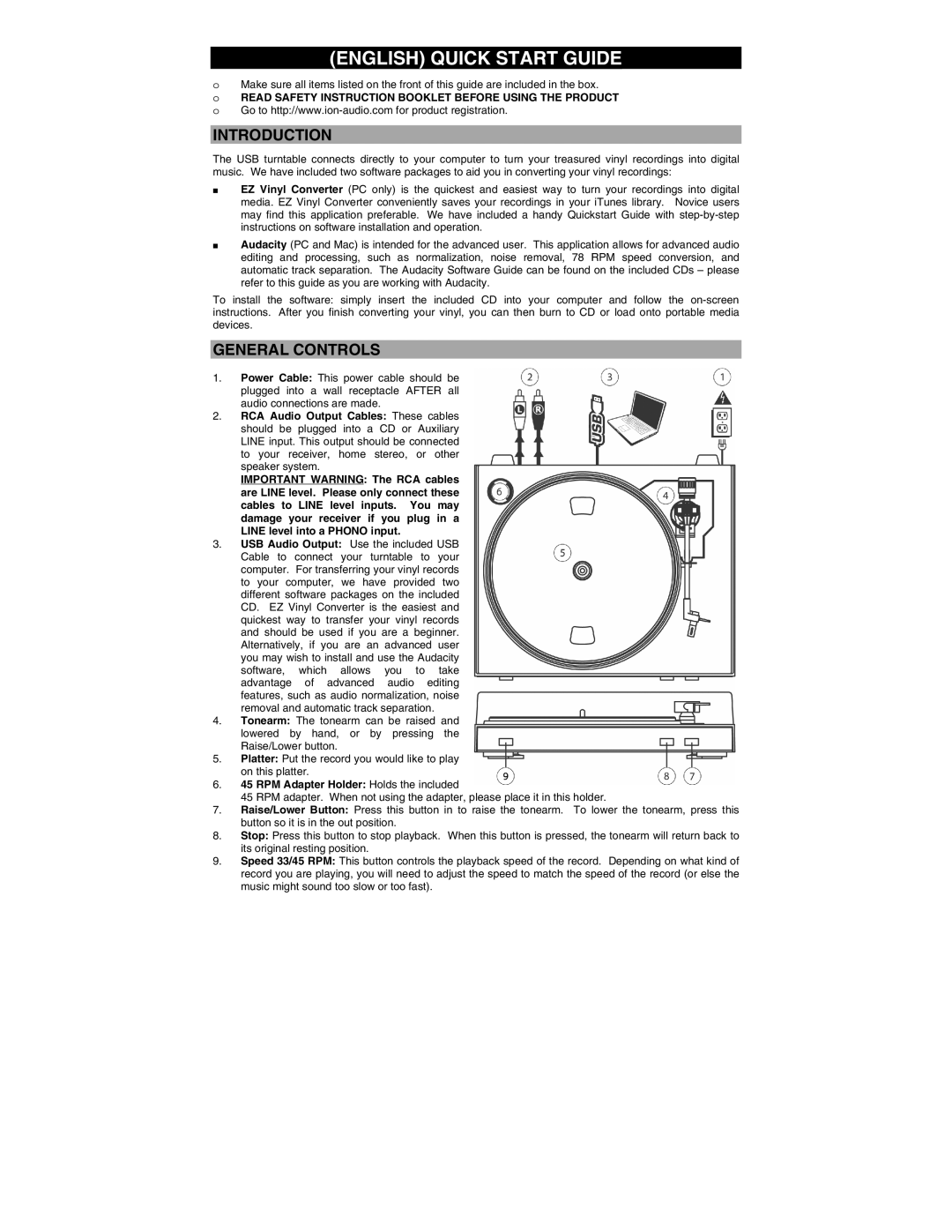 ION ION TTUSB05 quick start English Quick Start Guide, RPM Adapter Holder Holds the included 