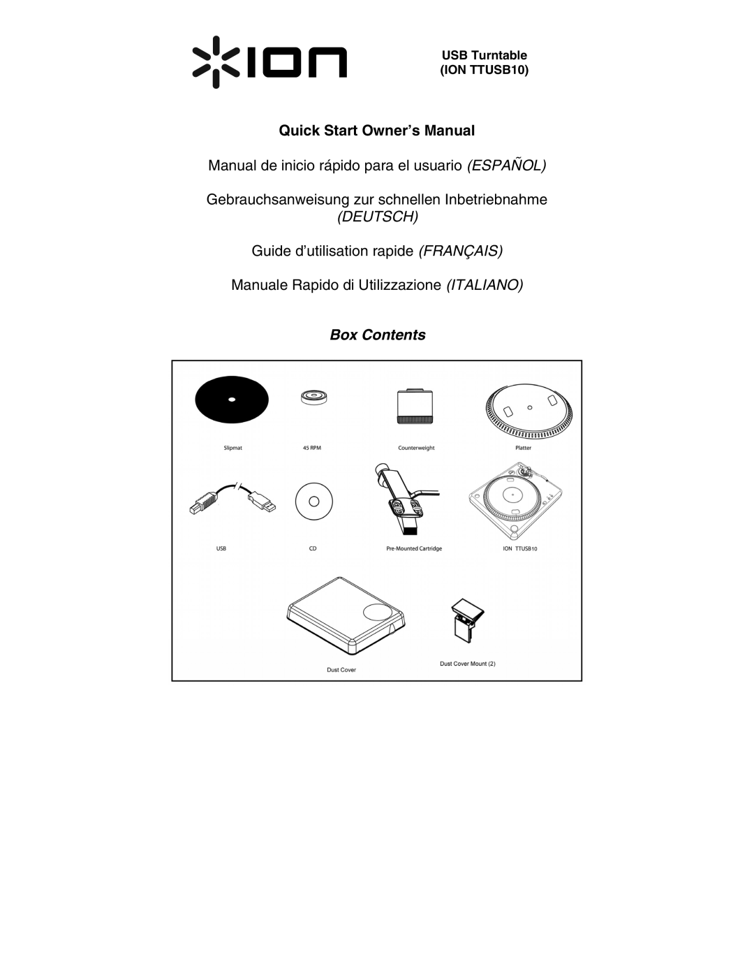 ION ION TTUSB10 quick start Box Contents 