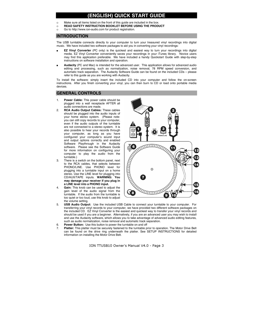 ION ION TTUSB10 quick start English Quick Start Guide 