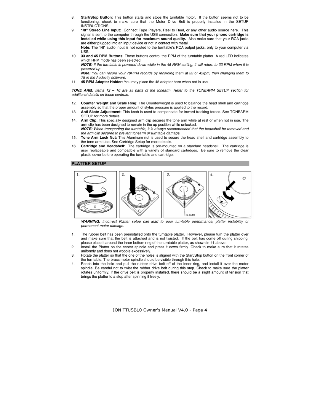 ION ION TTUSB10 quick start Platter Setup 