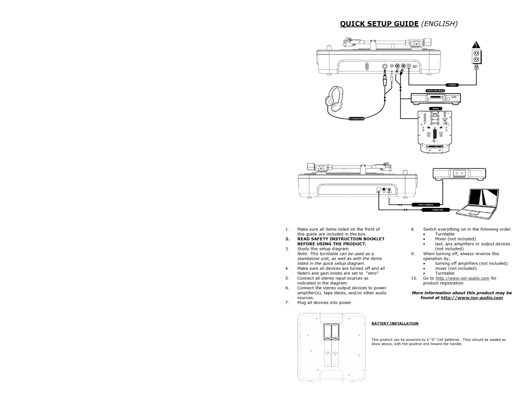 ION IPTUSB quick start Quick Setup Guide English, Battery Installation 