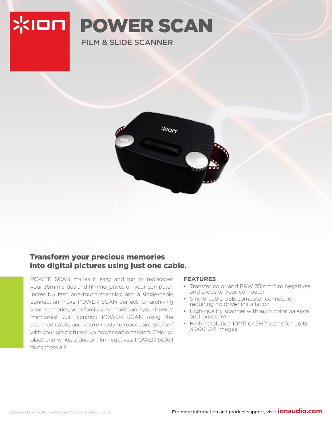 ION POWER SCAN specifications Power Scan, Features 