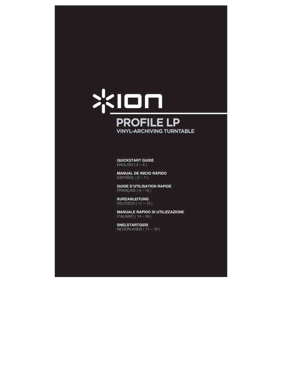 ION PROFILE LP quick start Quickstart Guide, Manual DE Inicio Rápido, Guide D’UTILISATION Rapide, Kurzanleitung 