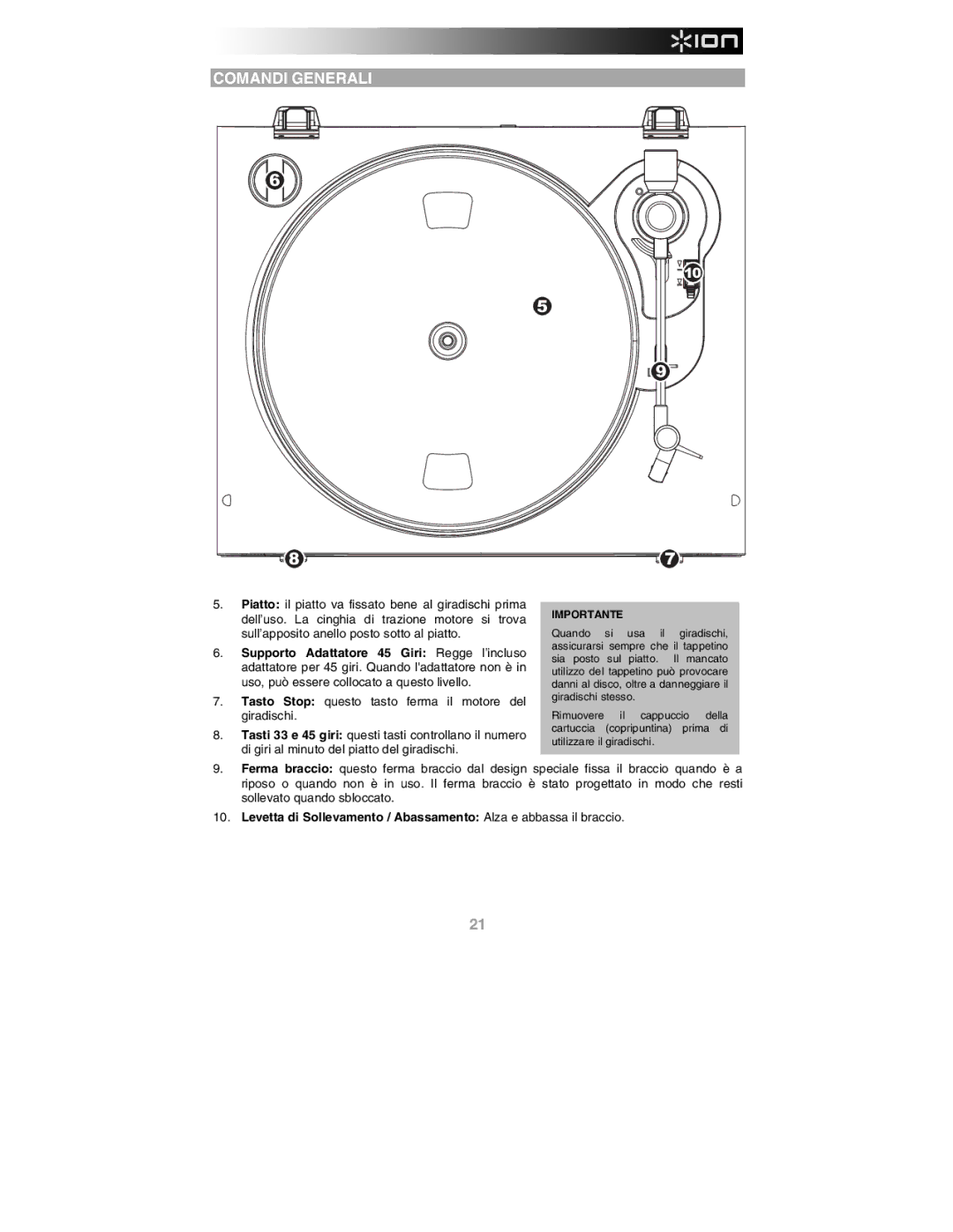 ION PROFILE PRO quick start Comandi Generali 