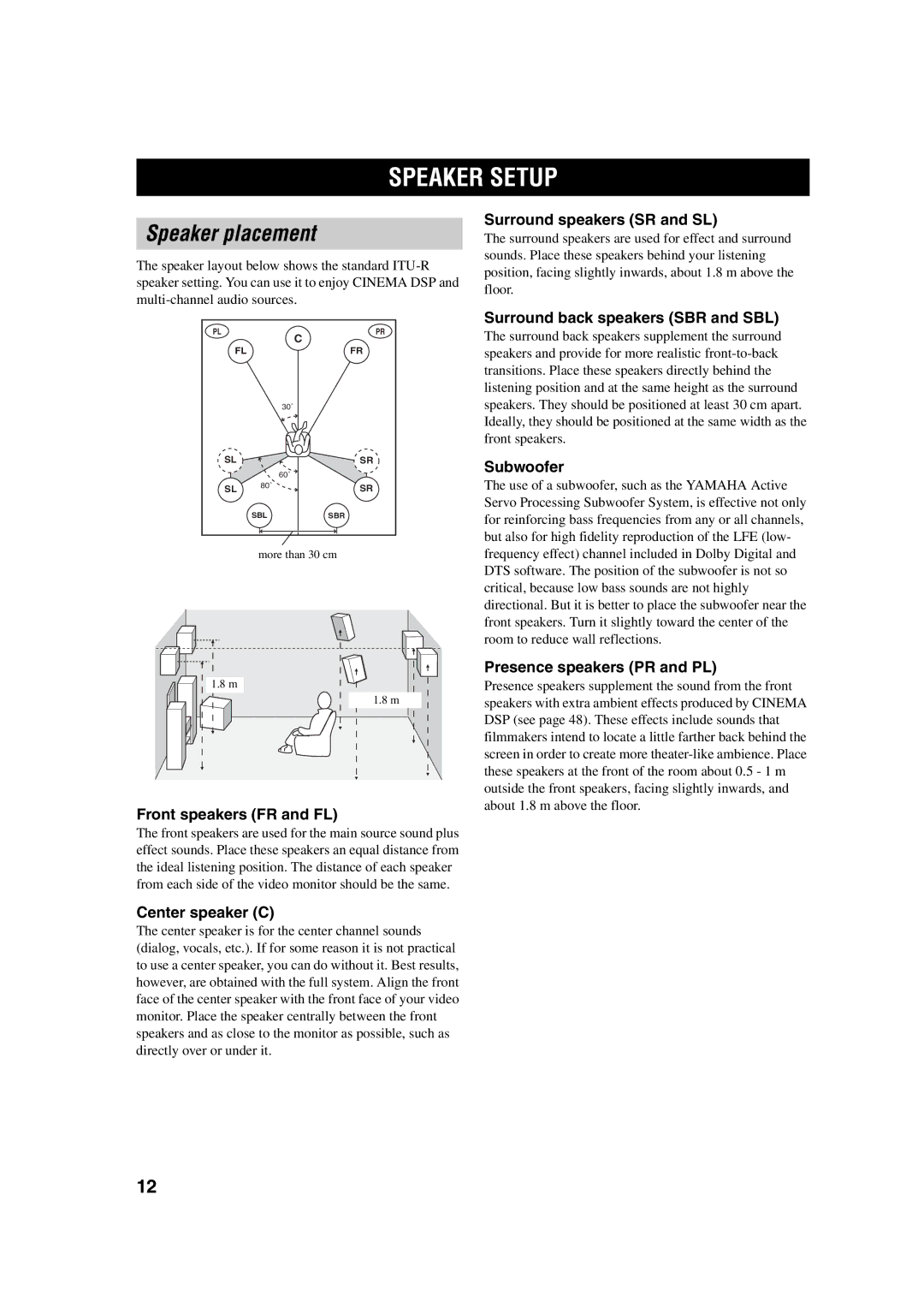 ION RX-V750, DSP-AX750SE owner manual Speaker Setup, Speaker placement 