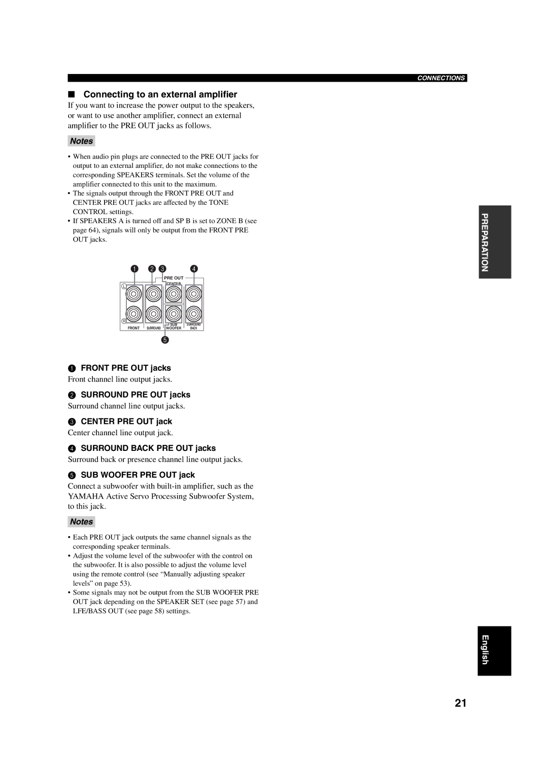 ION DSP-AX750SE, RX-V750 owner manual Connecting to an external amplifier 