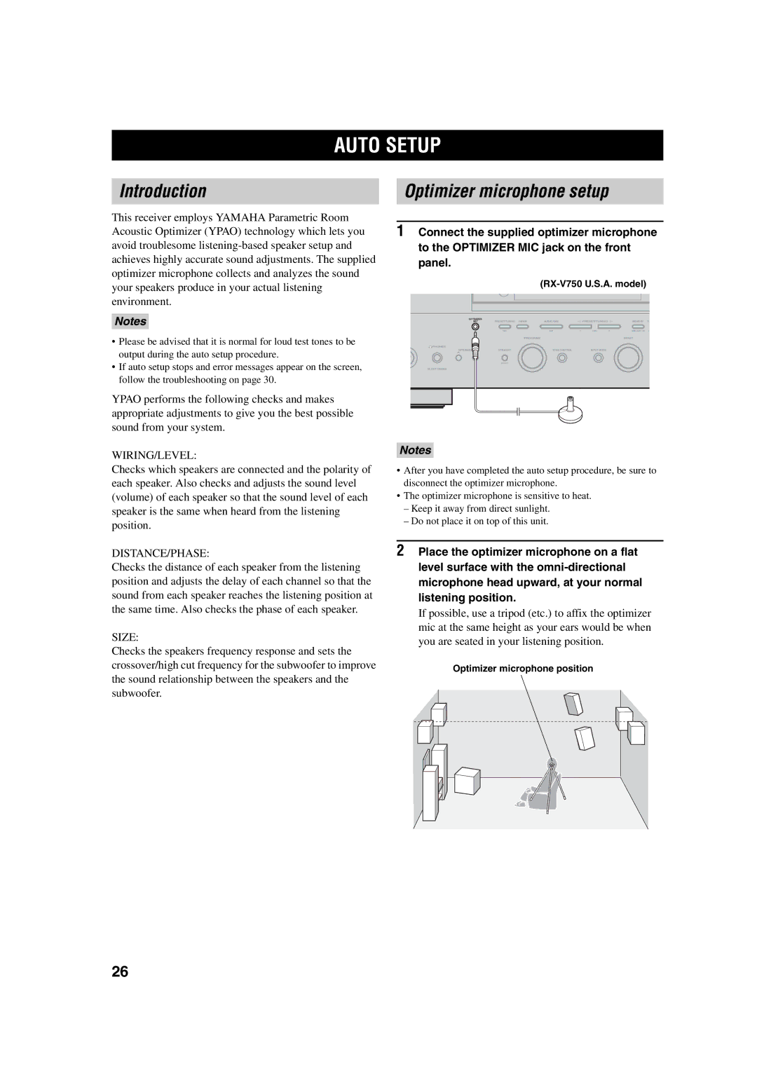 ION RX-V750, DSP-AX750SE owner manual Auto Setup, Introduction, Optimizer microphone setup, Optimizer microphone position 