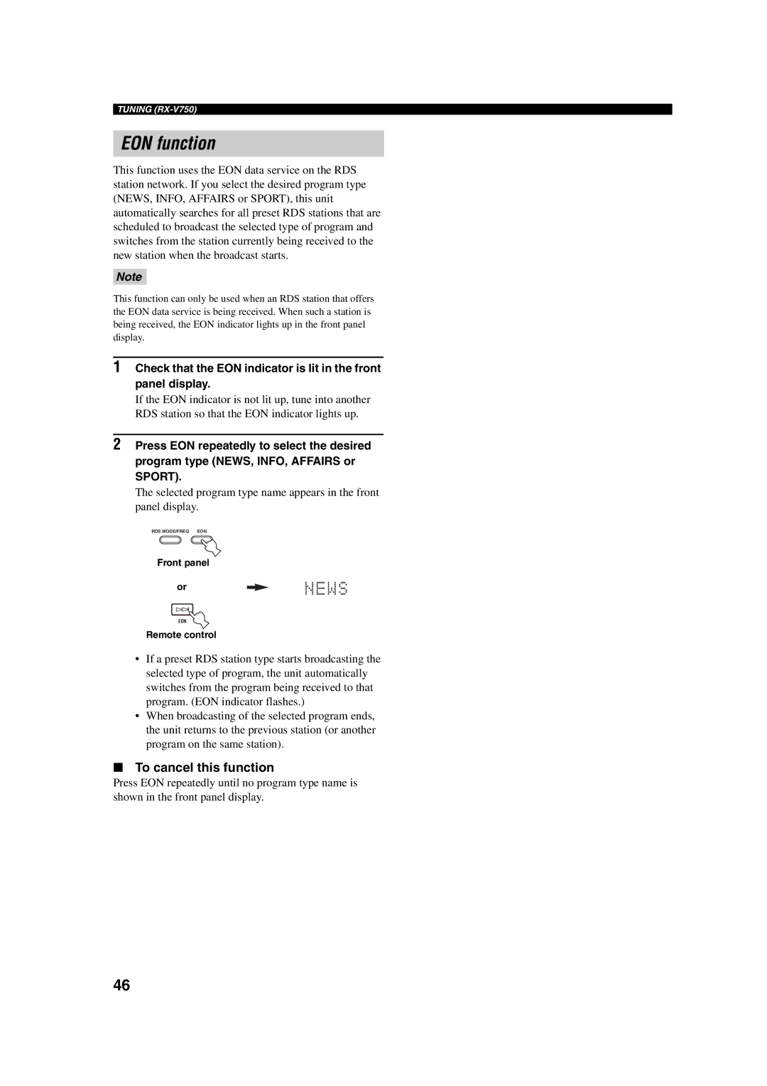 ION RX-V750, DSP-AX750SE owner manual EON function 