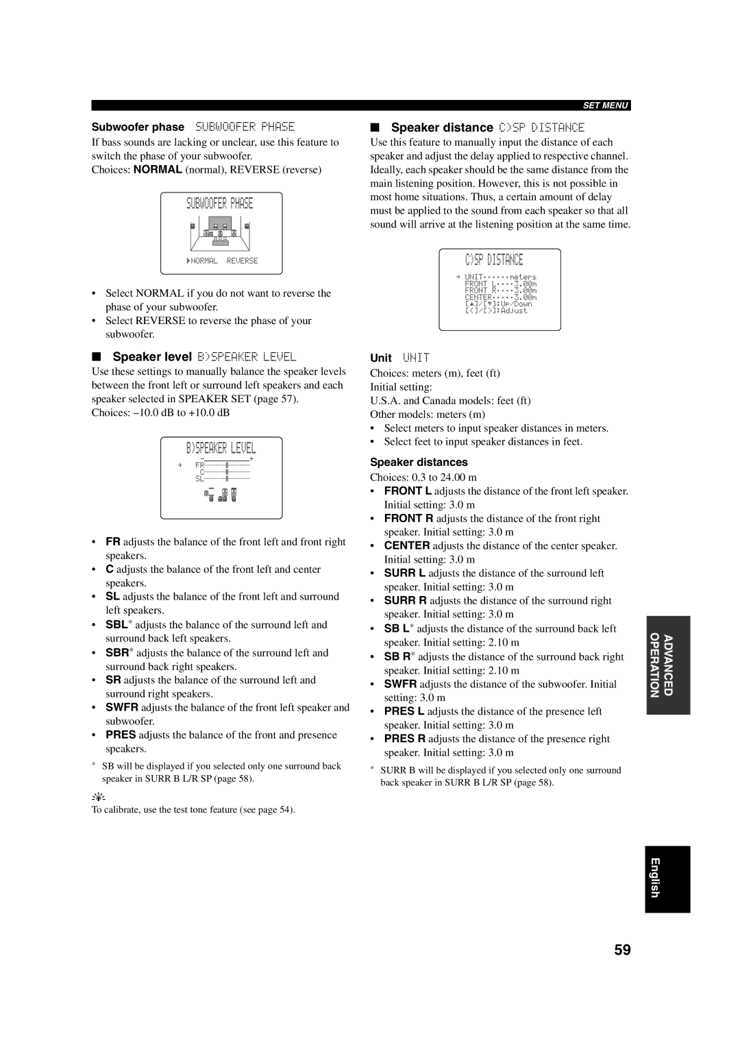 ION DSP-AX750SE, RX-V750 owner manual 02ASUBWOOFER Phase, Speaker distance CSP Distance 