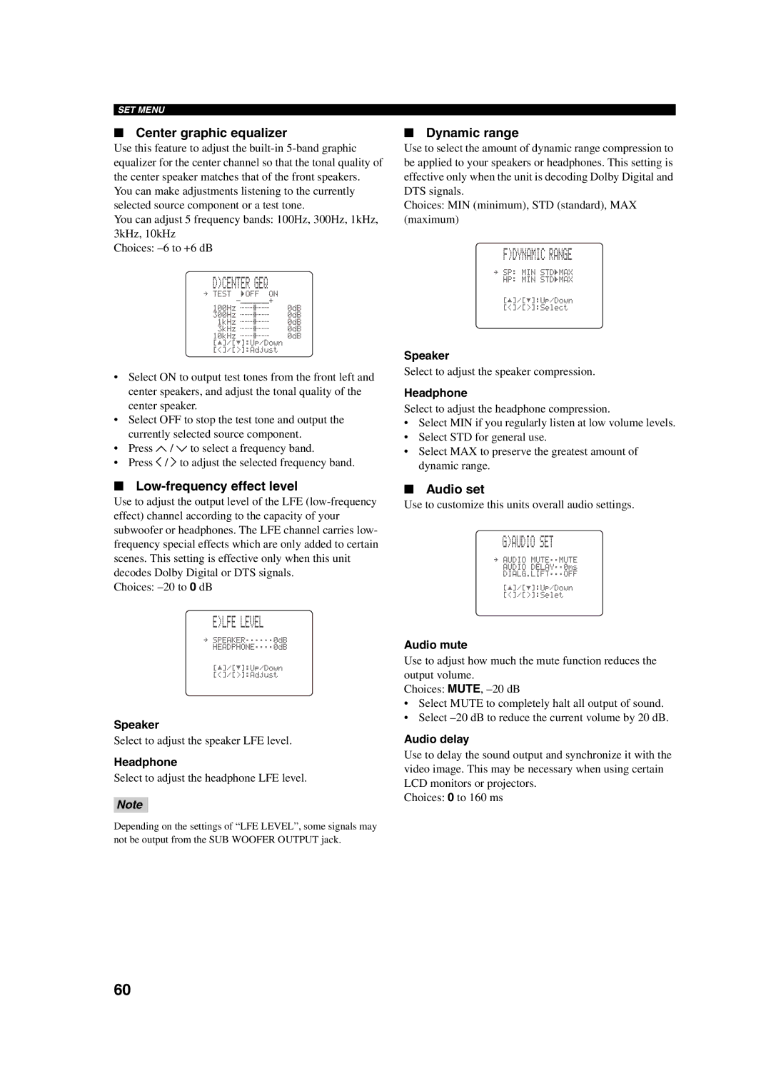 ION RX-V750, DSP-AX750SE owner manual Dcenter GEQ, Elfe Level, Fdynamic Range, Gaudio SET 