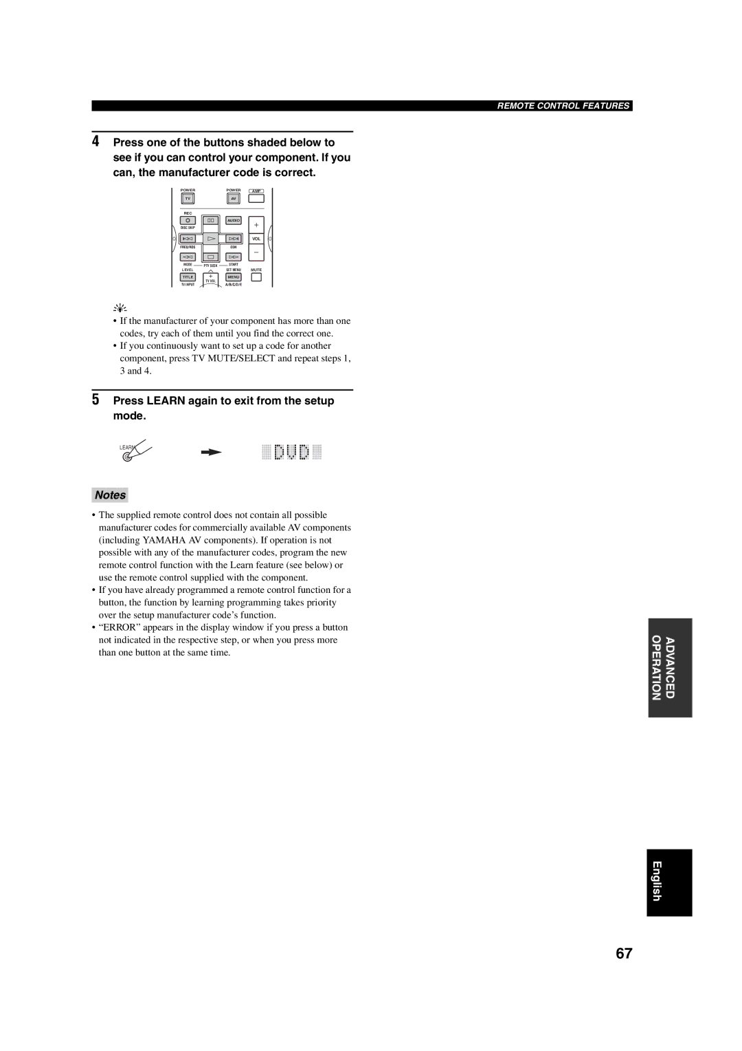 ION DSP-AX750SE, RX-V750 owner manual Press Learn again to exit from the setup mode 