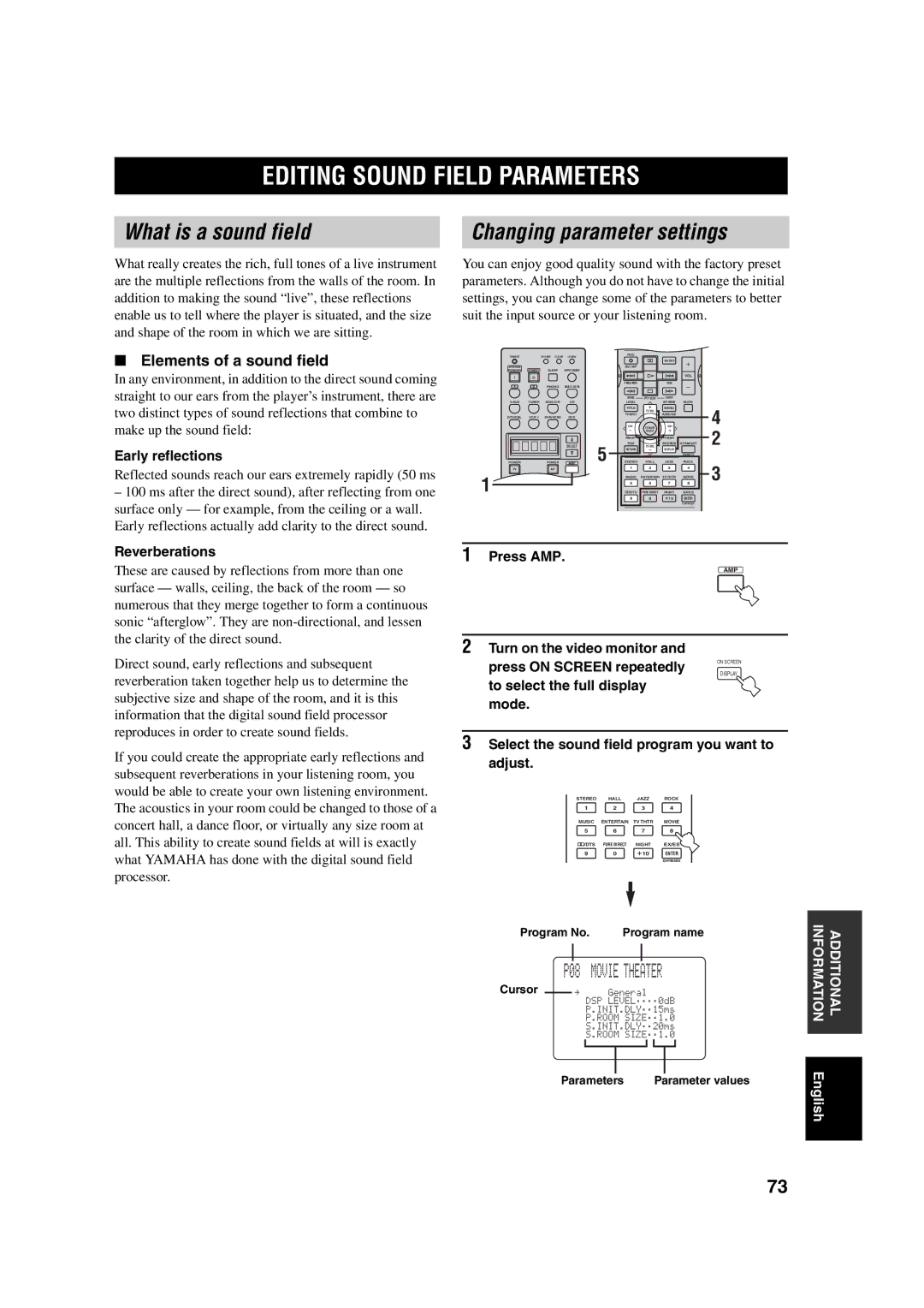 ION DSP-AX750SE, RX-V750 owner manual Editing Sound Field Parameters, What is a sound field Changing parameter settings 