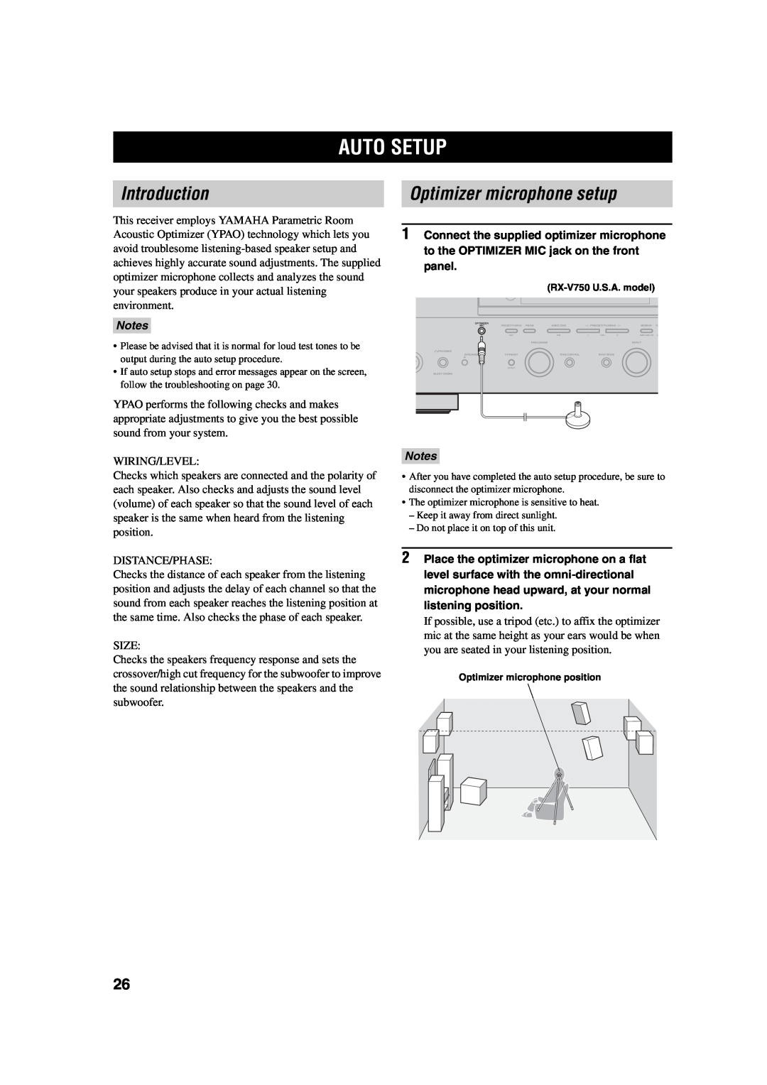 ION RX-V750, DSP-AX750SE owner manual Auto Setup, Introduction, Optimizer microphone setup, Notes 
