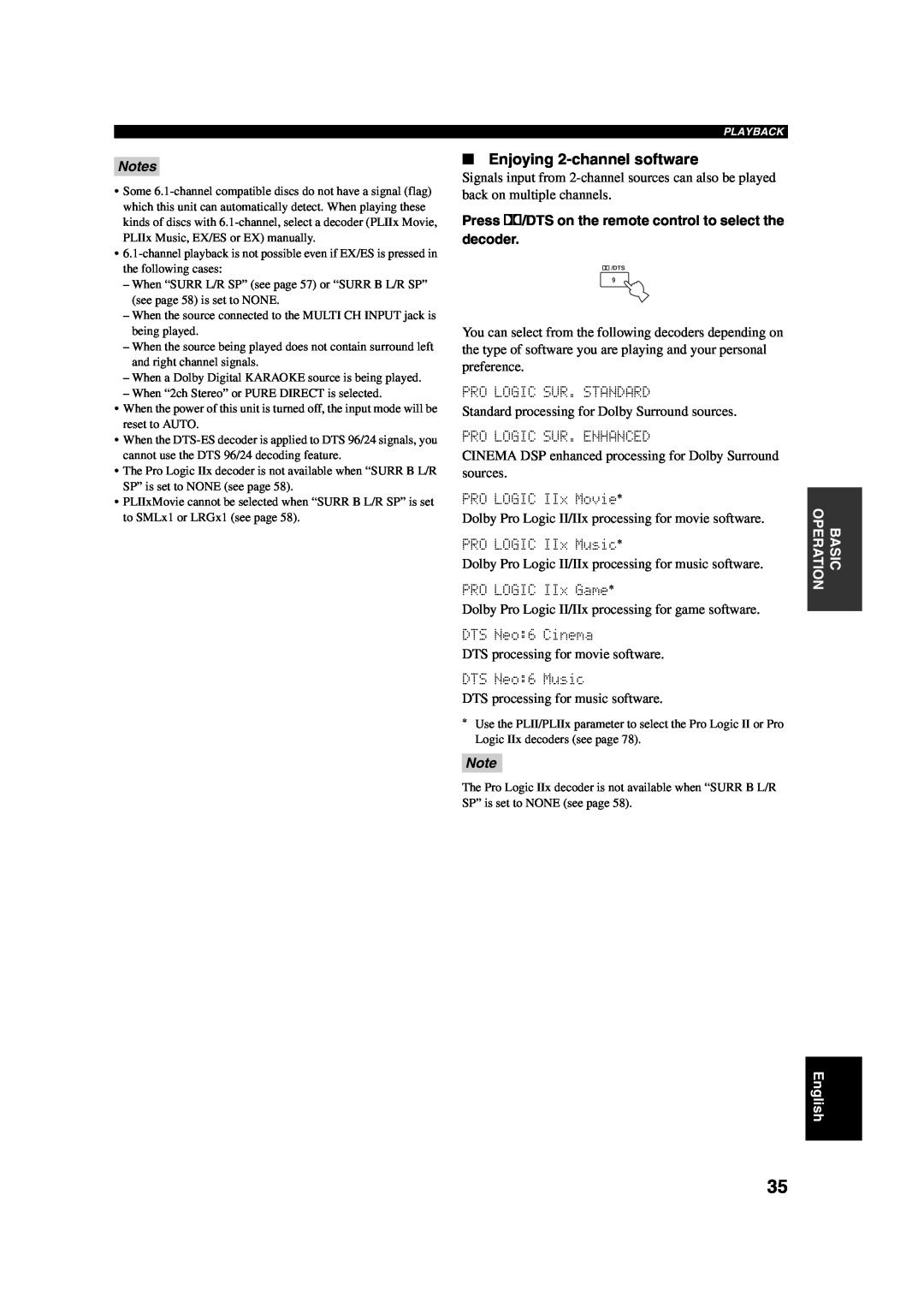 ION DSP-AX750SE, RX-V750 owner manual Enjoying 2-channelsoftware, Notes 