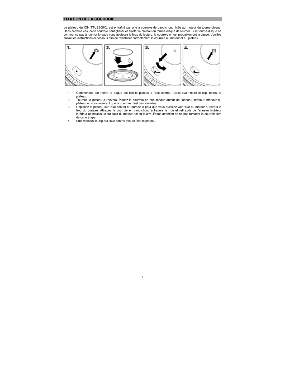 ION TTUSB05XL quick start Fixation DE LA Courroie 