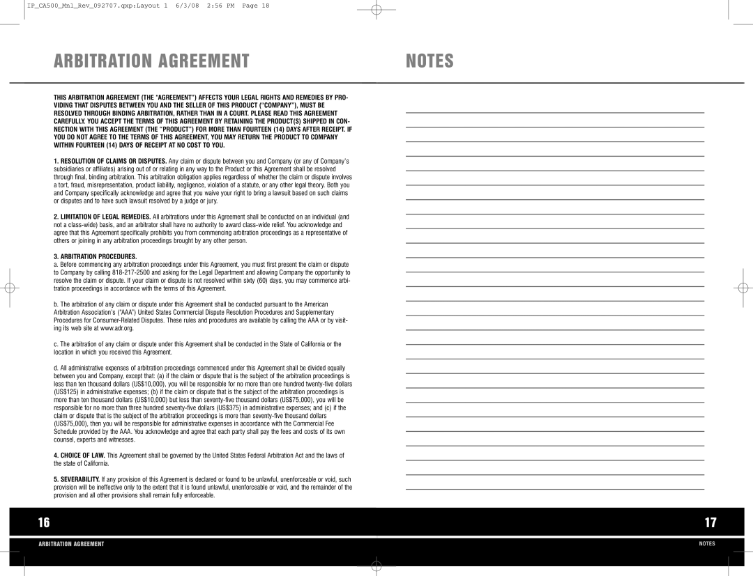 Ionic Pro CA500 manual ARB ITR Ation Agre EME NT, Arbitration Procedures 