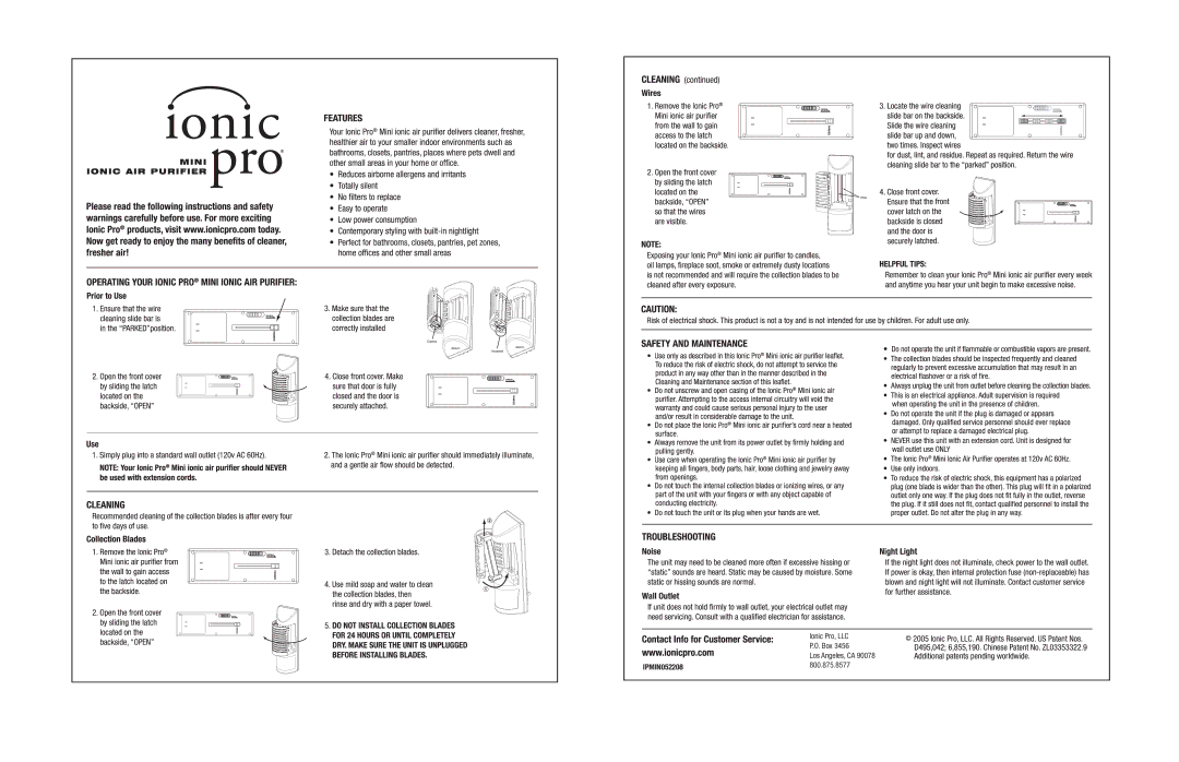 Ionic Pro IPMIN052208 manual 