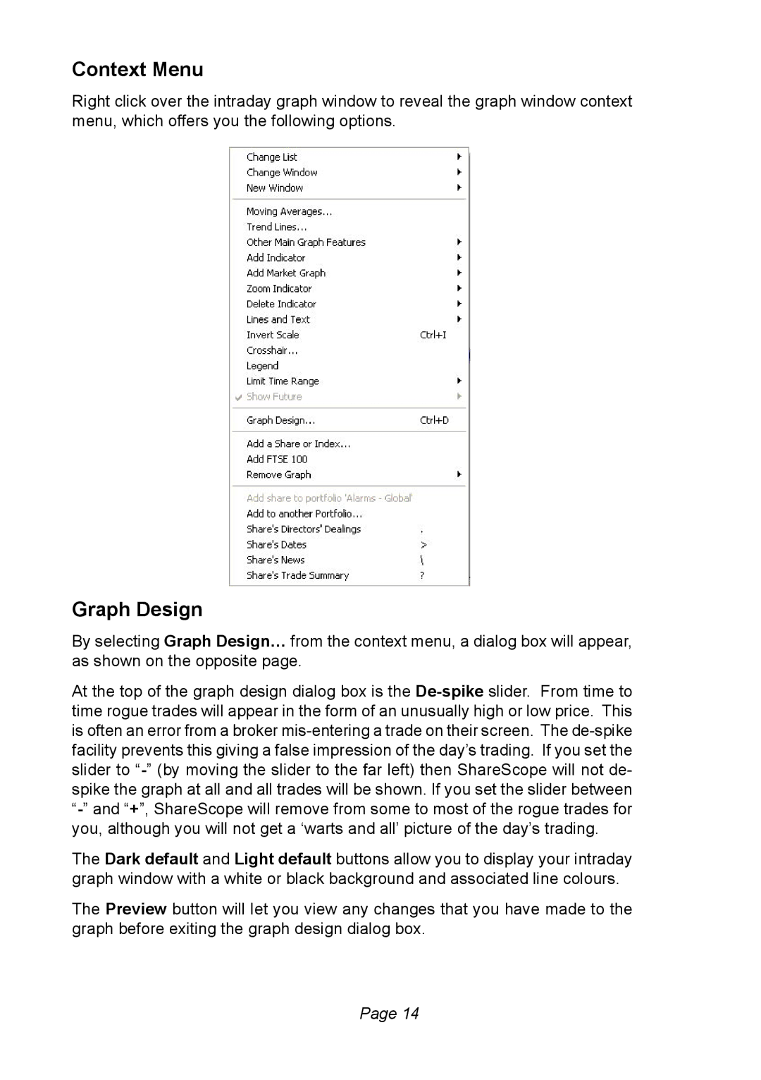 Ionic Pro Pro, Plus manual Context Menu, Graph Design 