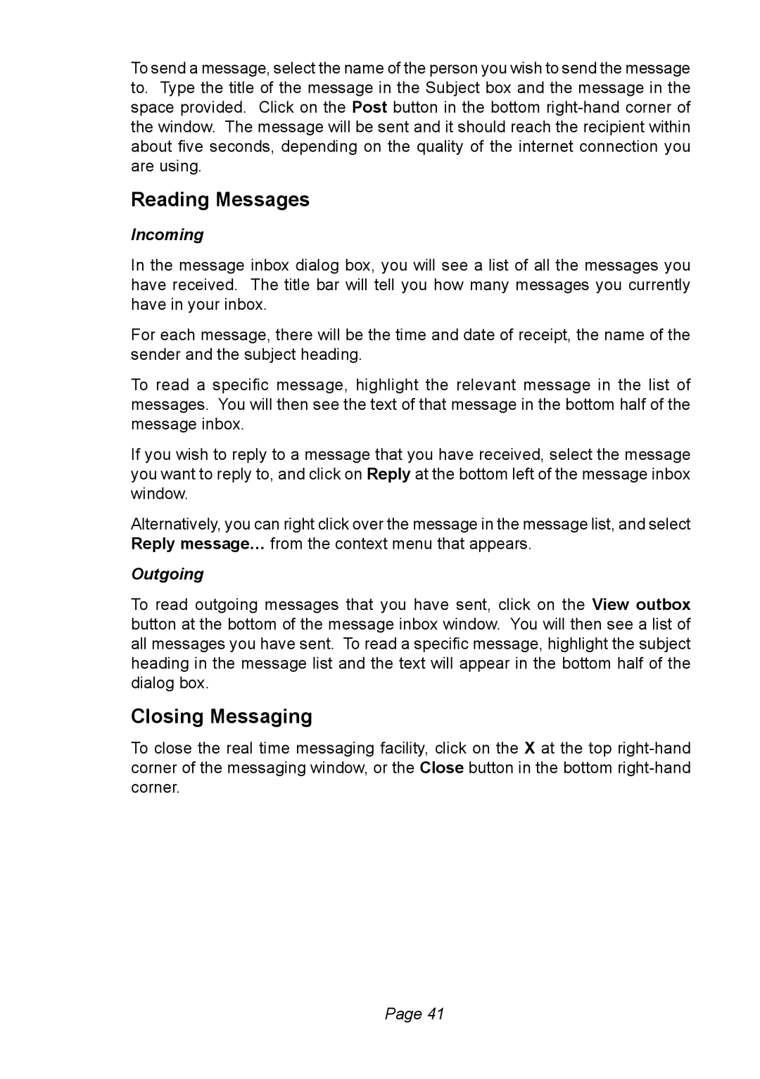 Ionic Pro Plus, Pro manual Reading Messages, Closing Messaging 