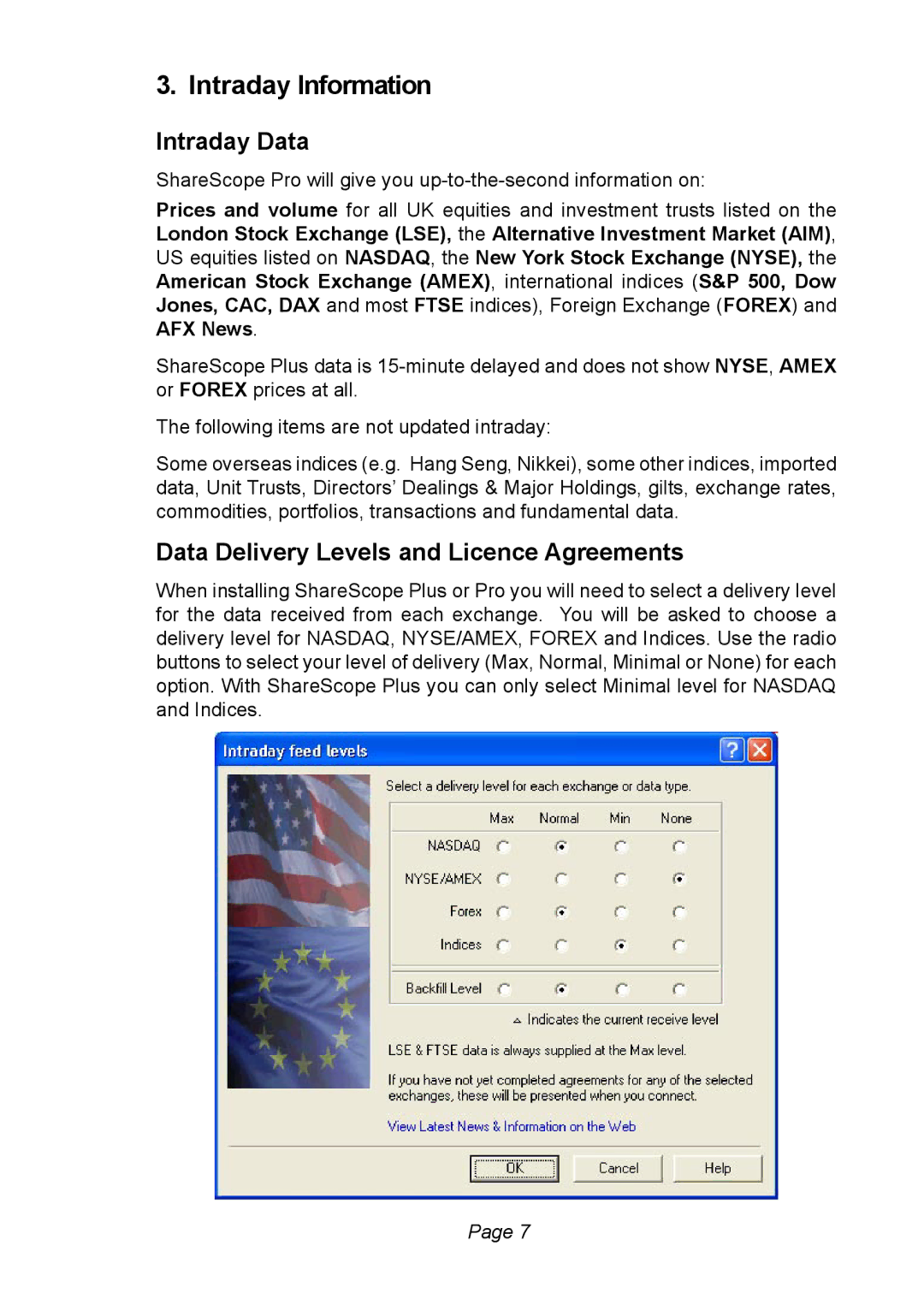 Ionic Pro Plus, Pro manual Intraday Information, Data Delivery Levels and Licence Agreements 