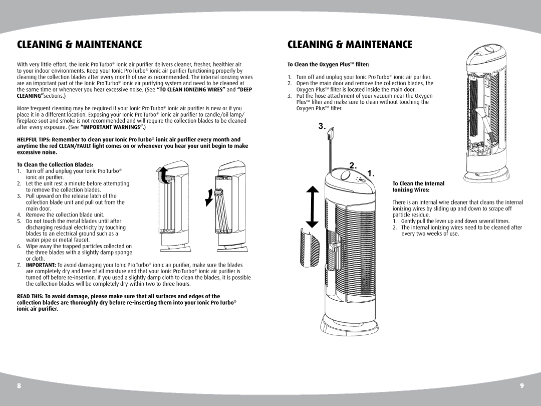 Ionic Pro TURBO manual Cleaning & Maintenance 