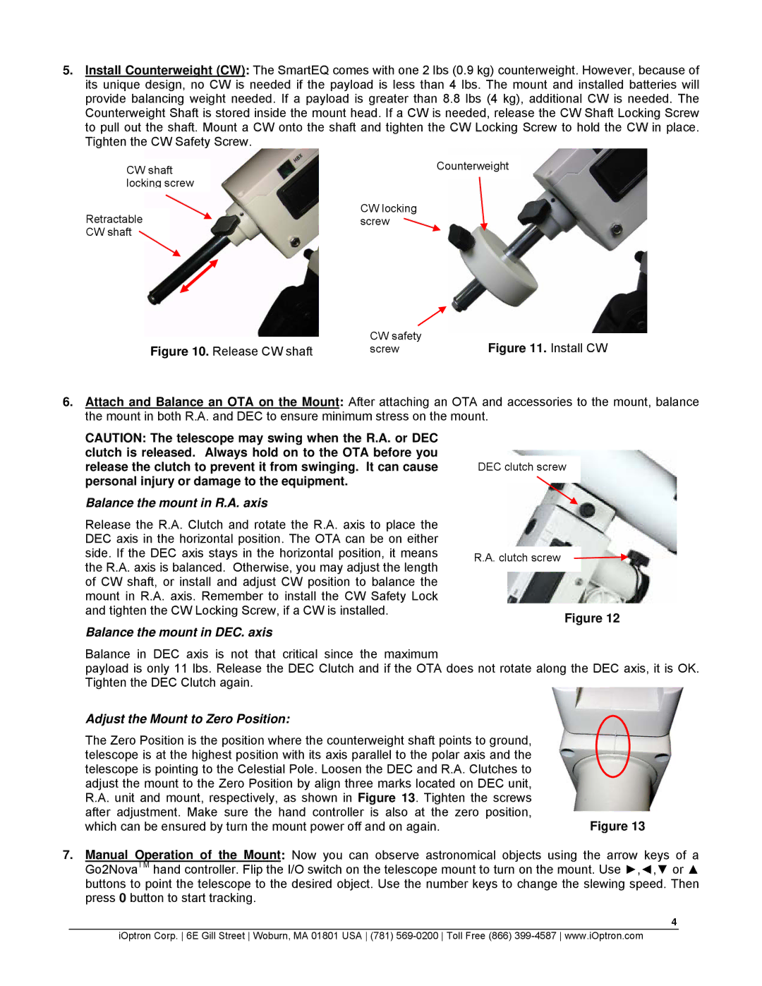 iOptron 3100 quick start Balance the mount in R.A. axis 