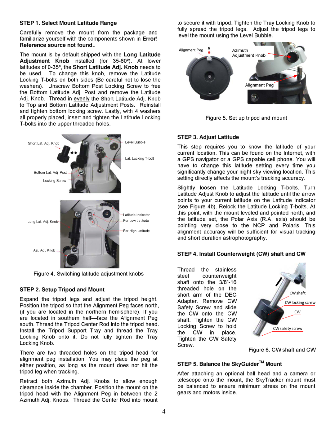 iOptron #3520, #3500 Select Mount Latitude Range, Reference source not found, Adjust Latitude, Setup Tripod and Mount 