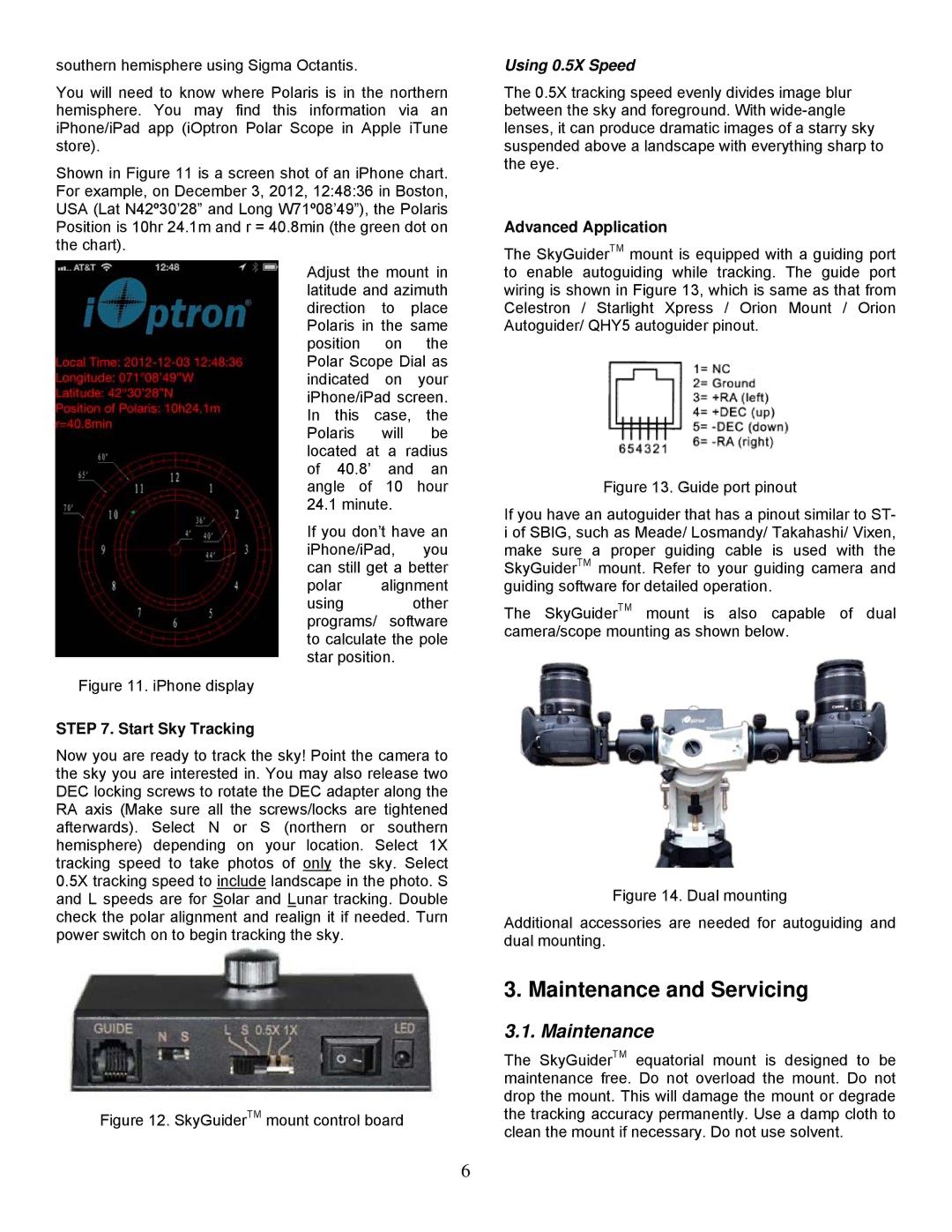 iOptron #3520, #3500 instruction manual Maintenance and Servicing, Start Sky Tracking, Advanced Application 