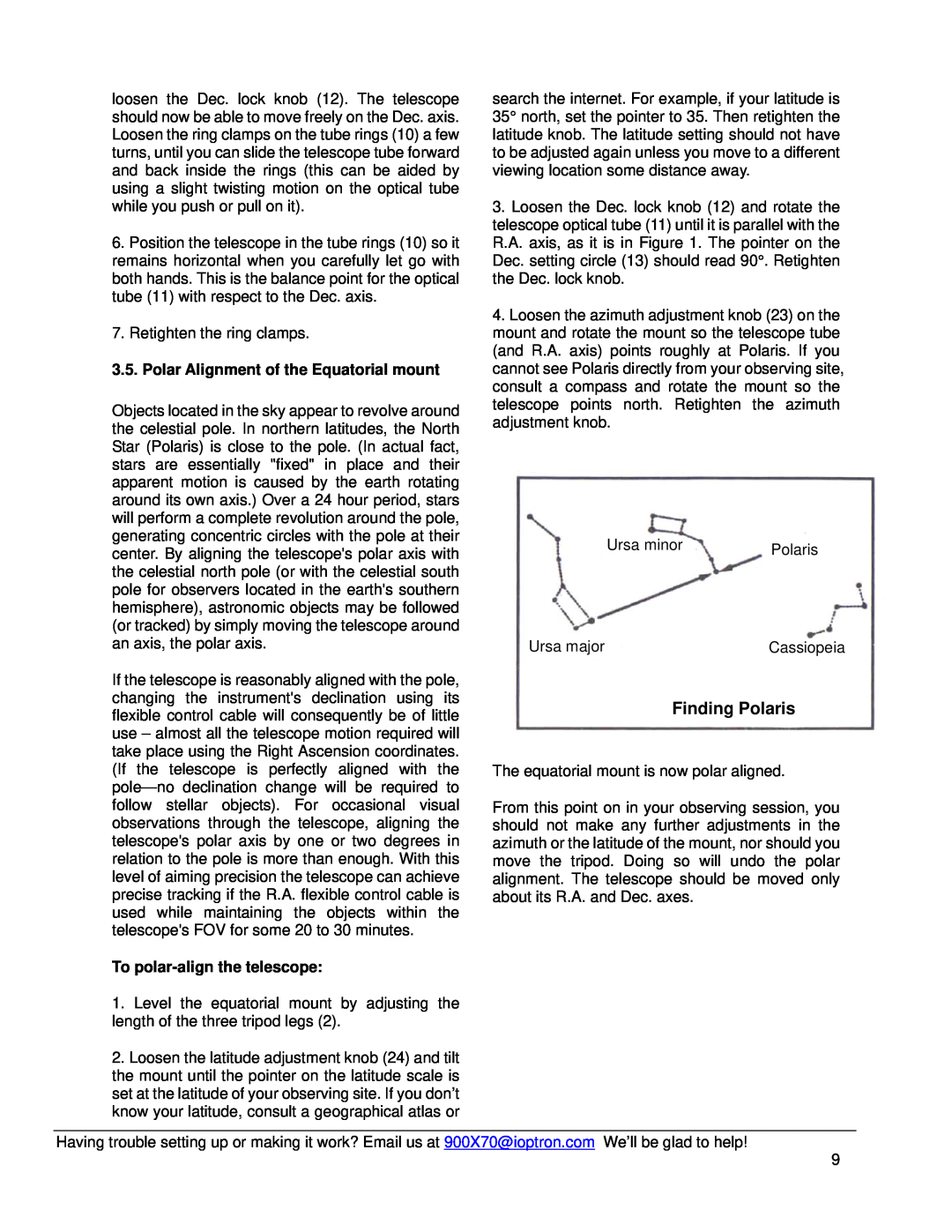 iOptron 6001, 6002 instruction manual Finding Polaris, Polar Alignment of the Equatorial mount, To polar-align the telescope 