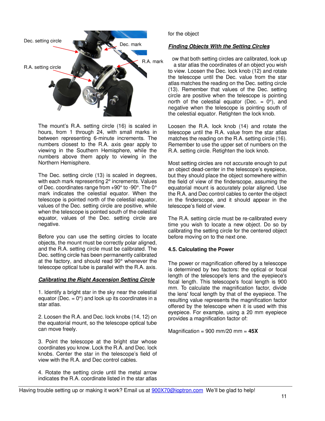 iOptron 6001, 6002 instruction manual Finding Objects With the Setting Circles, Calculating the Power 